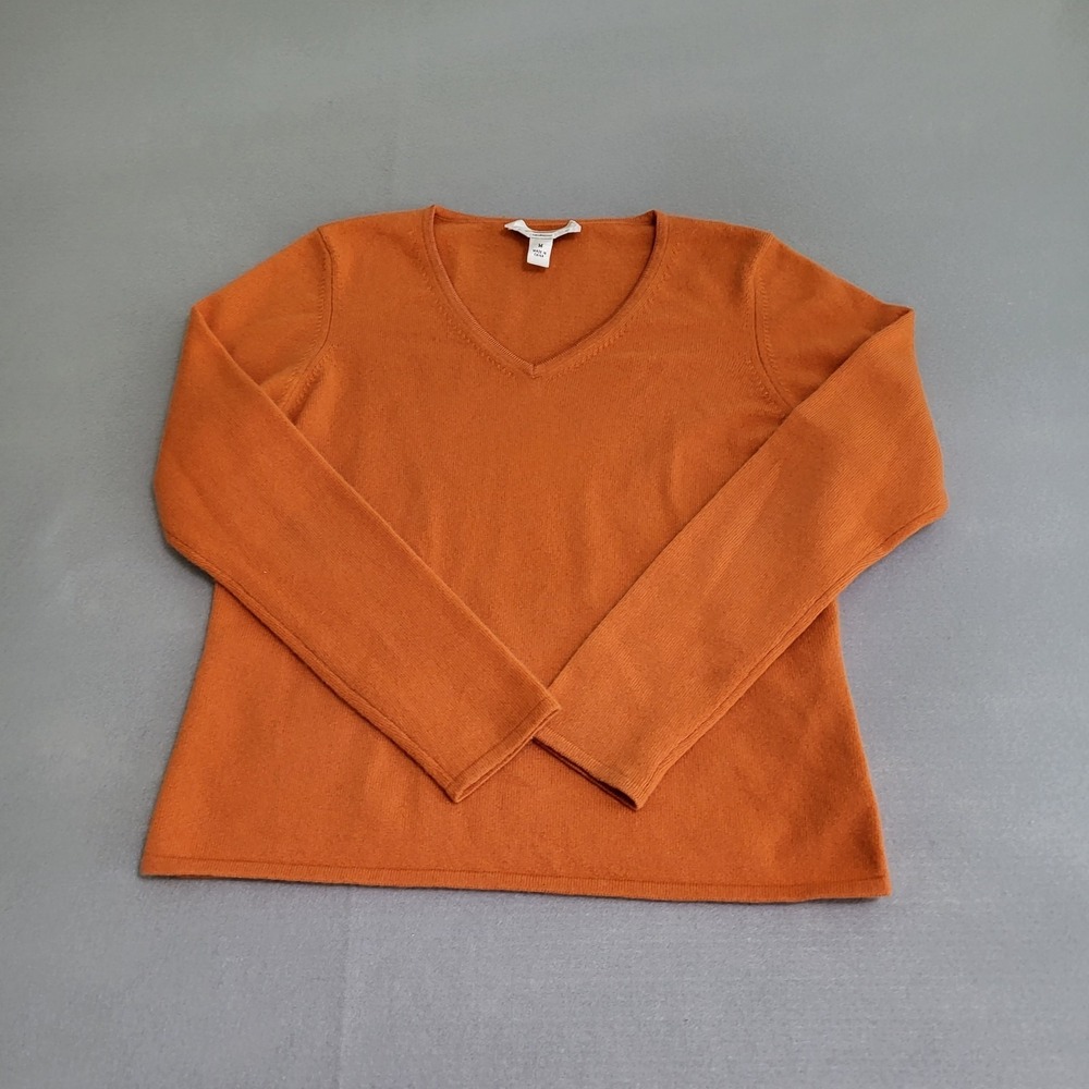 Talbots Pure Cashmere Orange Long Sleeve V Neck Sweater Women's Petites Size M